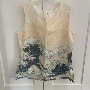 The Great Wave art printed linen top